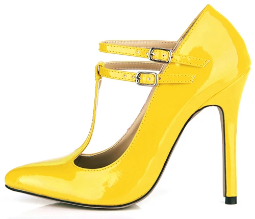 Пикантные вечерние туфли-лодочки с острым носком на высоком каблуке-шпильке с Т-образным ремешком; Escarpins Femmes Talon Haut Aiguille Laniere en T Soiree YJ0640-i - Цвет: Yellow