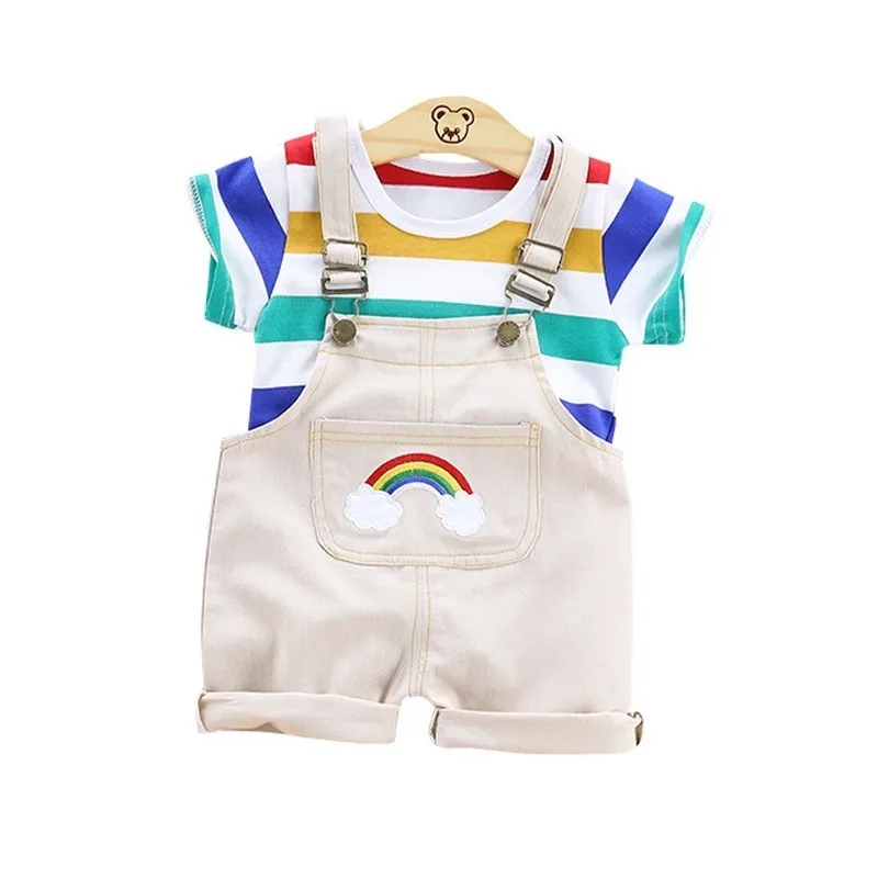 Комплект летней хлопковой одежды для маленьких мальчиков и девочек футболка в