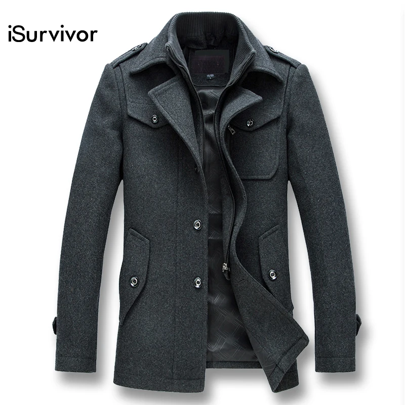 

iSurvivor 2019 Men Autumn Winter Wool Parkas Jackets Coats Jaqueta Masculina Male Casual Fashion Slim Fitted Zipper Jackets Men