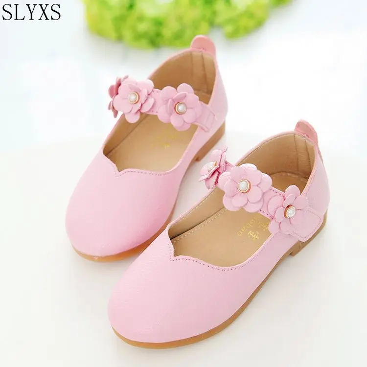 

SLYXS Children Shoes Girls 2017 Autumn Fashion Flower Kids Leather Shoes Solid All-match Casual Kids Shoes