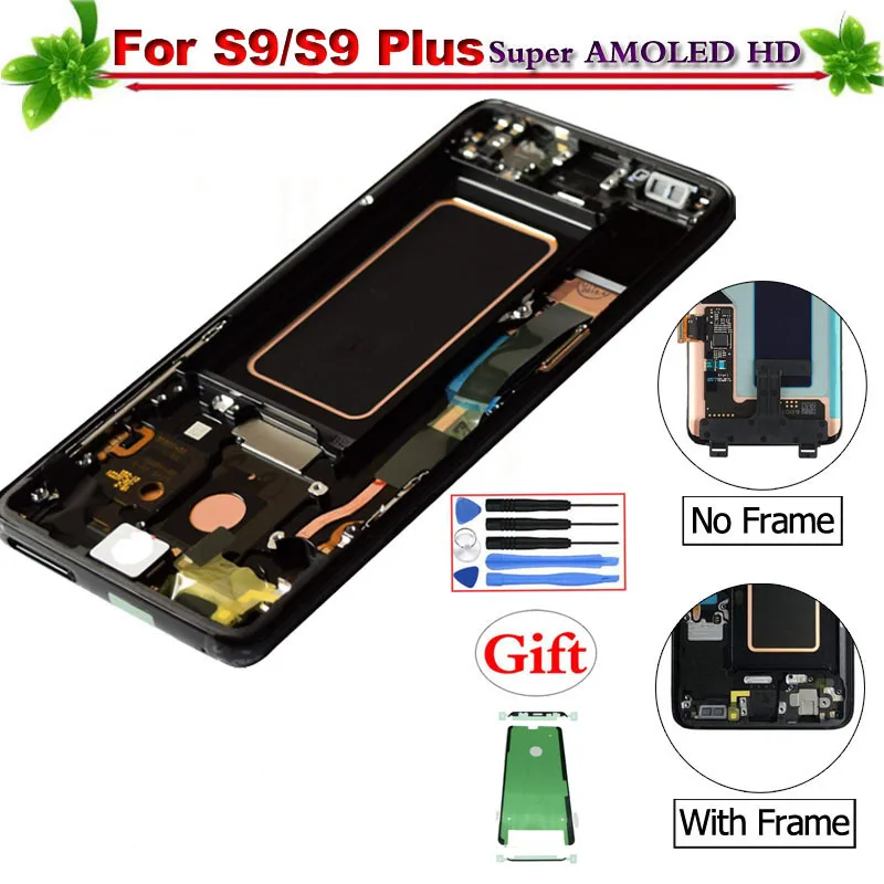 

5.8" Super Amoled for SAMSUNG Galaxy S9 G960 LCD Display With Frame Touch Screen Digitizer Assembly Replacement for S9 Plus Lcd