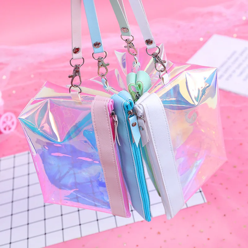 ETya النساء للماء السفر التجميل حقيبة شفافة المنظم الليزر سستة صغيرة كبيرة يشكلون حقيبة الجمال أدوات الزينة حالة