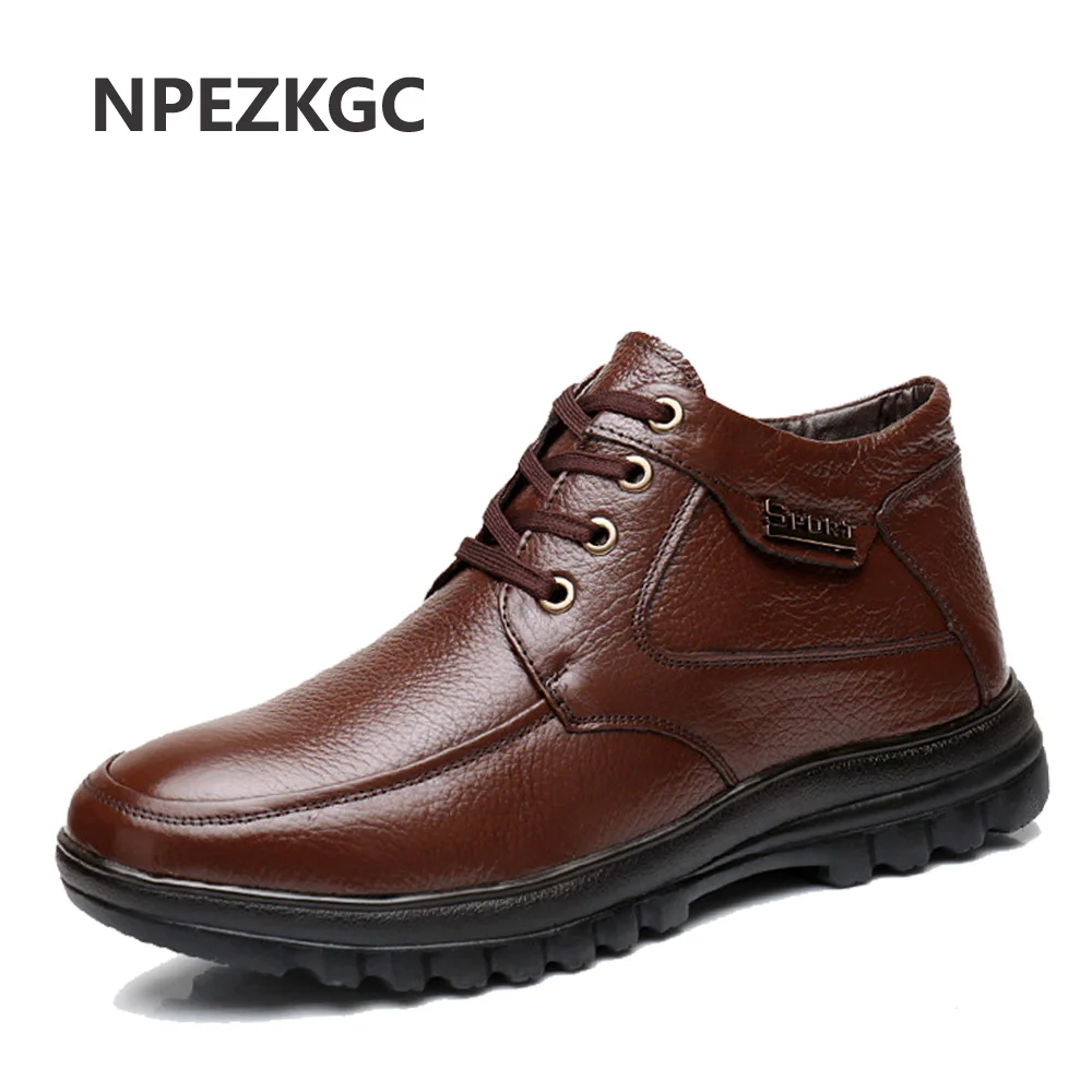 

Mens Boots Winter Lace Up Style Leather Snow Shoes Ankle Plush Keep Warm Male Boots high Quality