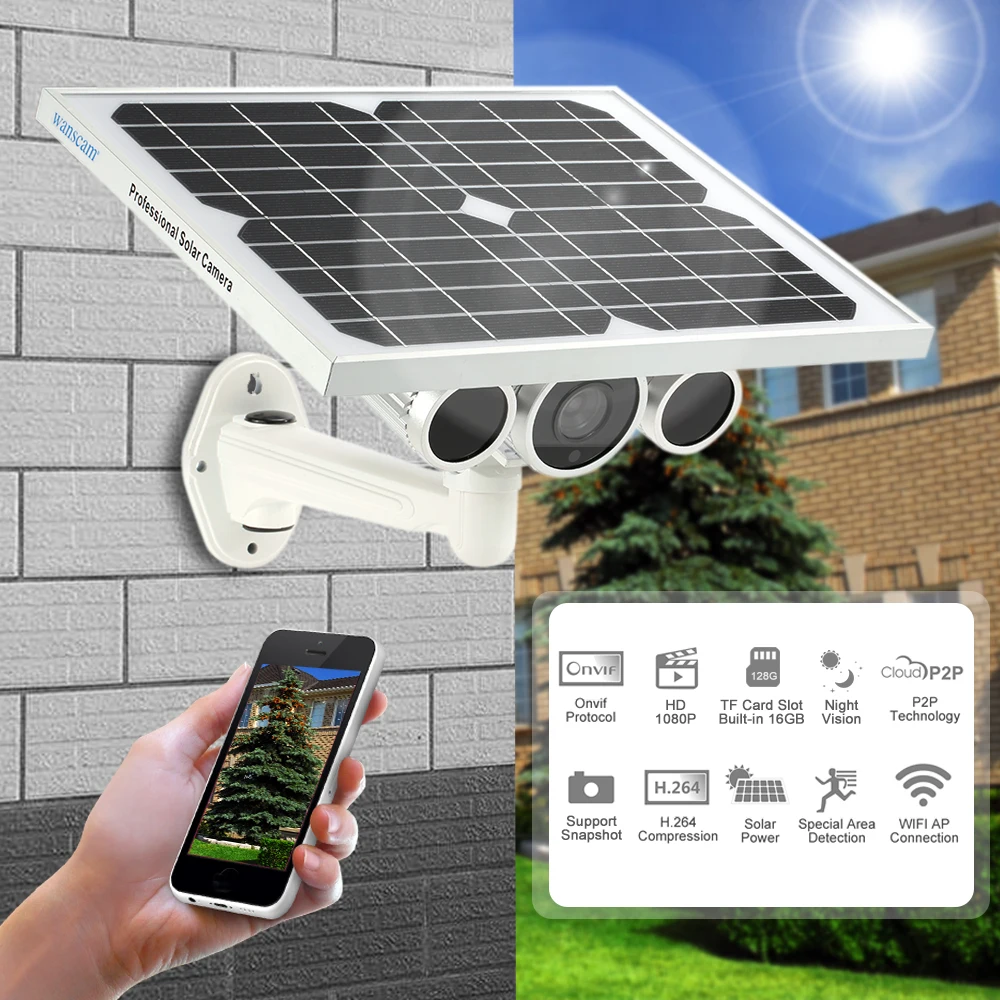 

HD1080P WiFi Solar&Battery Power Bullet IP Camera Outdoor IR-CUT Night Vision Waterproof Security Camera Built-in 16GB TF Card