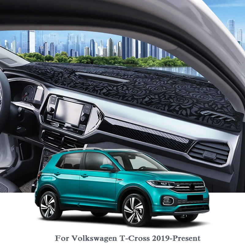 

For Volkswagen T-Cross 2019-Present Rose Pattern Dashboard Mat Protective Interior Photophobism Pad Shade Cushion Accessories
