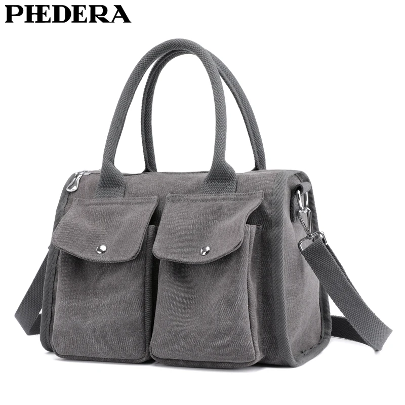 

PHEDERA New Fashion Women Canvas Handbags Casual Female Messenger Bags 2019 Spring Outdoor Gray Burgundy Girl Purse Bags