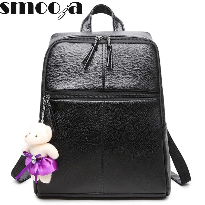 SMOOZA NEW fashion black backpacks women backpack Leather school bag women Casual style school bag for girl Rucksack