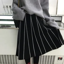 Skirts Womens Winter Style Vintage Striped Slim A Line High Waist Knitted Long Skirt Black Gray Fringe Skirt B162