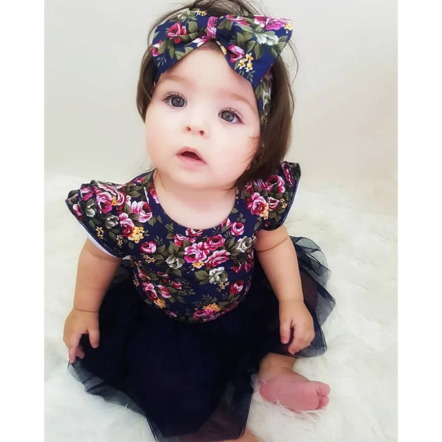 1-4Y Princess Girls Dress Baby Clothes Kids Dresses For Baby Girl Dress Summer Lace Floral Infant Girls Clothes With Headband (6)