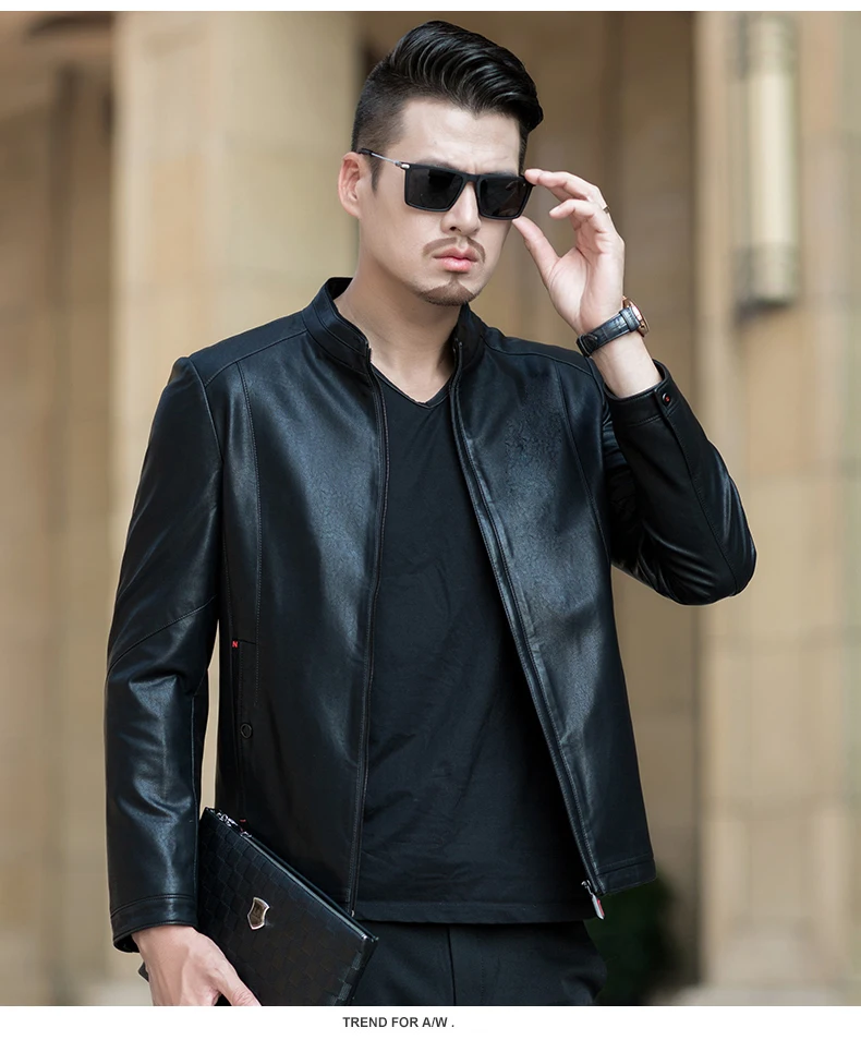 Men Casual Imitation Leather Jackets Stand Collar Zipper Outerwear Black Dark Green Orange Man Faux Leather Coat Motorcycle Bomber Jacket (7)