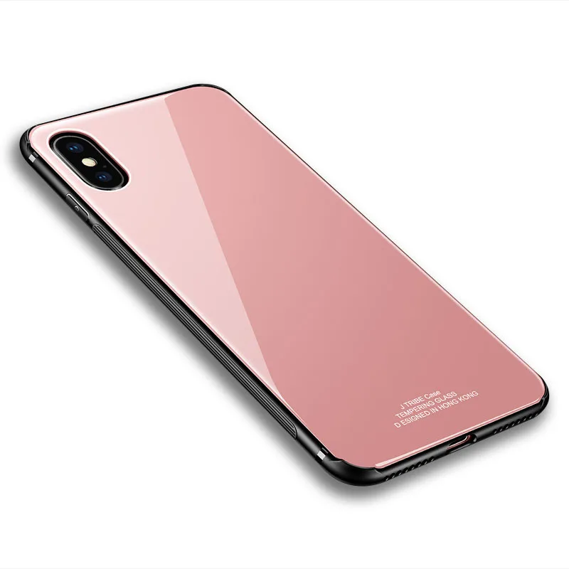 pink no logo YueTuo роскошный стеклянный зеркальный чехол для apple iphone X, XR, XS, MAX, S, i, xsmax, силиконовый Жесткий Чехол для задней панели, tpu, чехол для телефона etui - Цвет: pink no logo