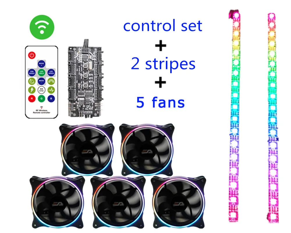 5fan set and stripes Aigo MR12 Компьютерный Вентилятор RGB Регулировка 120 мм тихий ИК пульт дистанционного управления сменный Aura Sync 3 P-5 v цветной кулер вентилятор охлаждения чехол для ПК Вентилятор охлаждения - Цвет лезвия: 5fan set and stripes