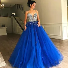 Royal Blue Quinceanera Dresses Beadings Tulle Spaghetti Straps Sweet 16 Girls Prom Party Pageant Gowns Plus Size