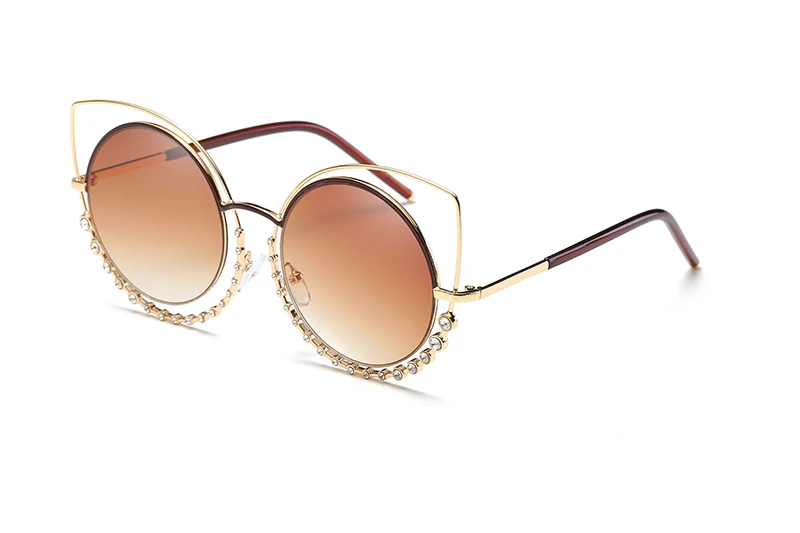LEIDISEN роскошные стразы солнцезащитные очки модные брендовые дизайнерские Cateye Солнцезащитные очки женские винтажные круглые линзы солнцезащитные очки UV400 - Цвет линз: TEA