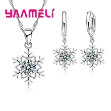 Conjunto de joyas de plata de ley 925 para mujeres de copo de nieve calificada circonio cúbico claro CZ colgante de cristal collares pendientes de regalo de fiesta(China)