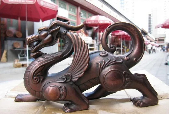 

USPS to USA S0217 Chinese Pure Red Bronze Copper Feng shui Refined Fly beast Foo Dog Lion statue B0401