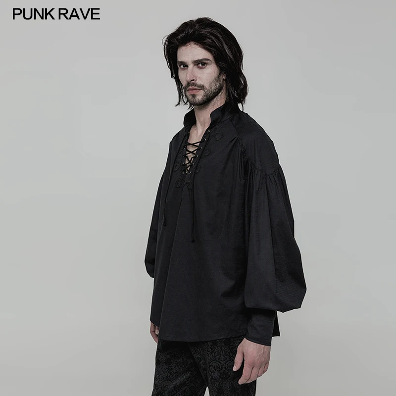  PUNK RAVE Men Gothic Shirt Victorian Fashion Cotton Blouse Vintage Palace Evening Party Long Sleeve