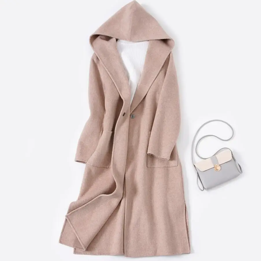 2018 Autumn Winter fashion Wool Coat Women Double-sided Cashmere Hooded Long Jacket Ladies Loose Vintage 2018 Autumn Winter fashion Wool Coat Women Double-sided Cashmere Hooded Long Jacket Ladies Loose Vintage