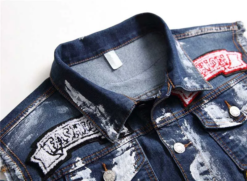 Mcikkny New Fashion Men's Embroidery Denim Vest With Patches Slim Fit Sleeves Jeans Jackets For Male Waistcoats Size M-3XL (9)