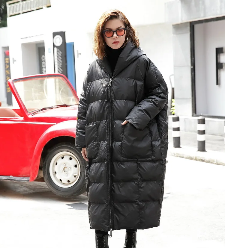 Cakucool New Women Oversize Parka Pockets Batwing Loose Warm Overcoat Hooded Large Mid Long Casual Parkas Lady Black Army Green
