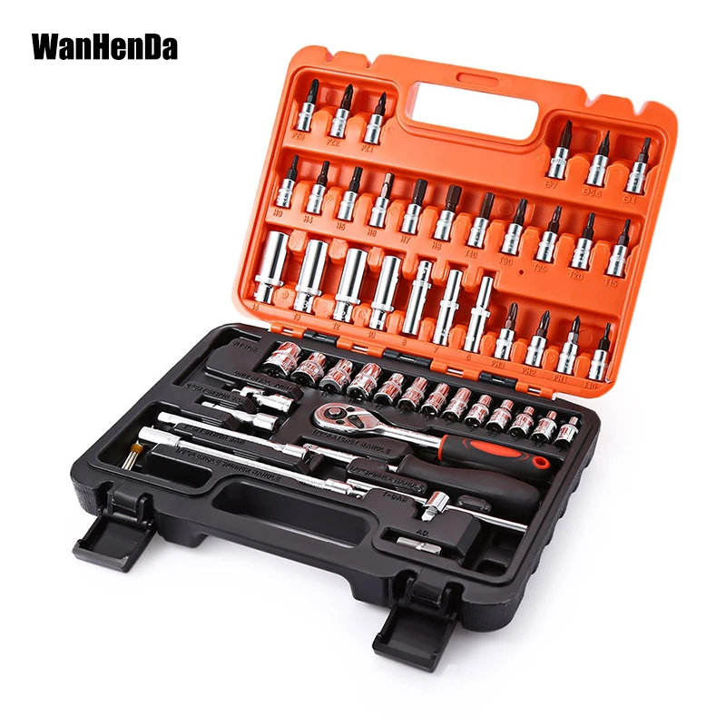 

52pcs 1/4" Socket Ratchet Car Repair Tool Case Precision Sleeve Universal Joint Hardware Kit Auto Repairing Hand Wrench Tool Set