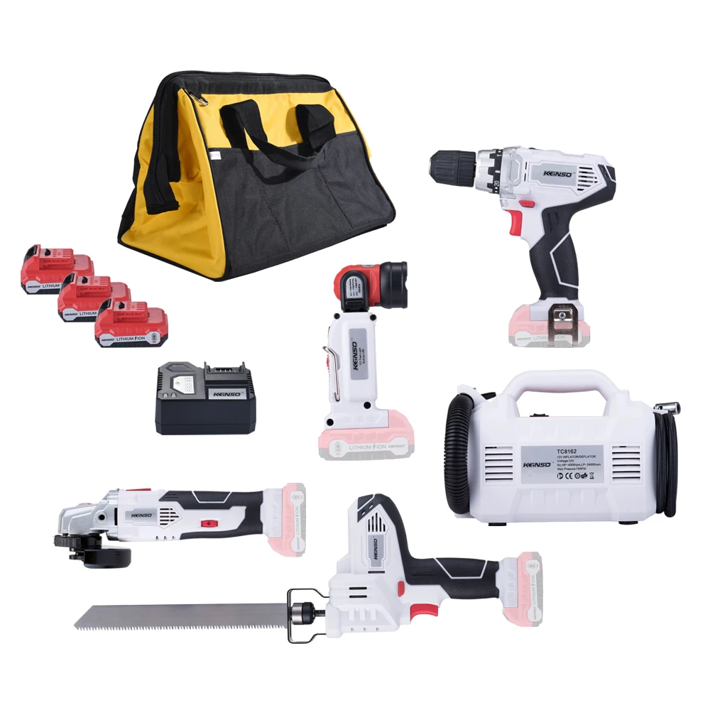 

5-Piece KEINSO 12-Volt Lithium-Ion Cordless Power Combo Kit Power Tool Combination 5-Tool Combo Kit 2.0Ah Battery With Bag