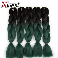 Xtrend 3 шт. черный зеленый Омбре плетение волос 24 ''большие синтетические косы крючком волосы для женщин высокотемпературное волокно