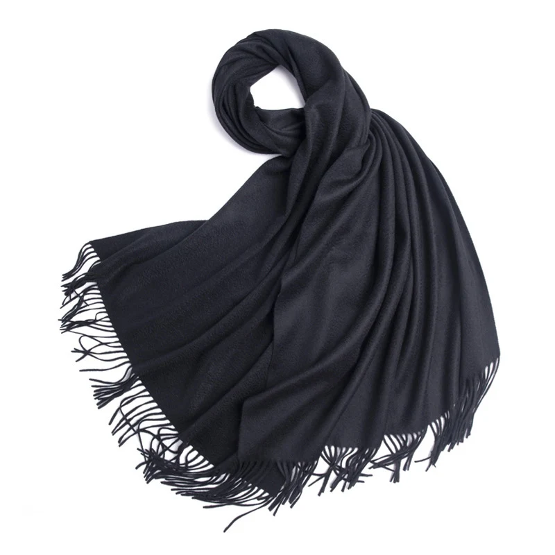 Кашемировый шарф для женщин длинный женский зимний теплый шарф чистый кашемировый шарф теплая накидка s шаль большой шарф - Цвет: Black