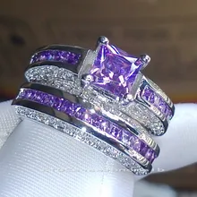 Purple Amethyst Princess AAA Cz Women's 14kt White Gold Filled Ring Sets Sz 6-10 