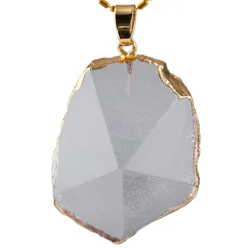 

SUNYIK Natural Rock Quartz Faceted Gem Stone Pendant,Irregular Stone