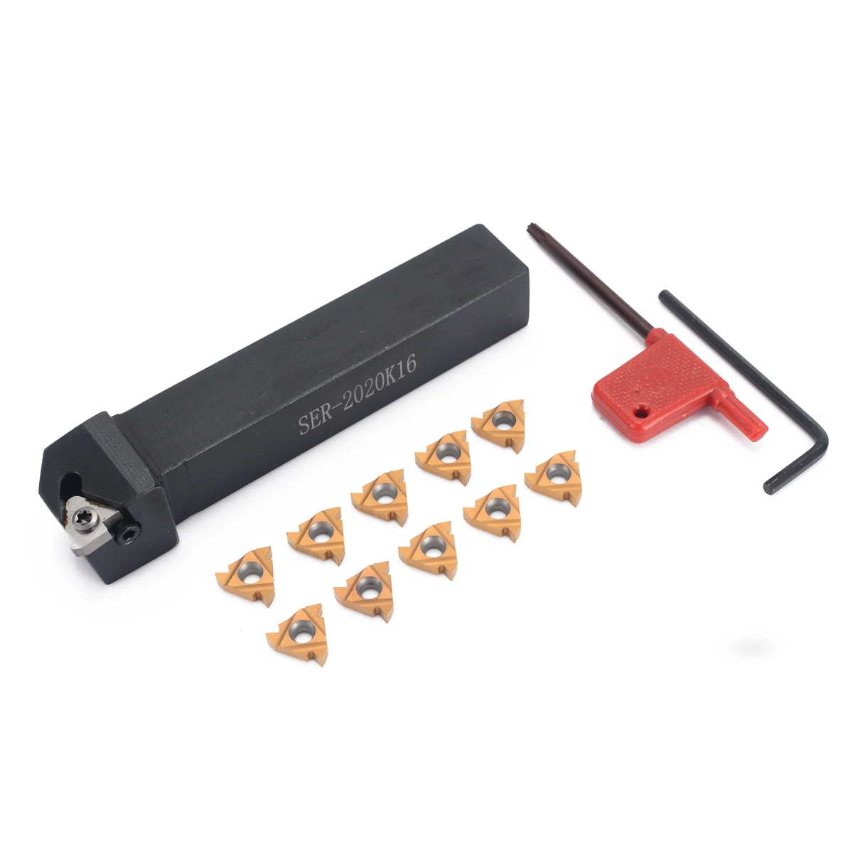 

10Pcs/Set Steel SER2020K16 Lathe Turning Tool Holder Boring Bar + 16ER AG60 Blades Inserts with Wrench Replacement Tool Kit