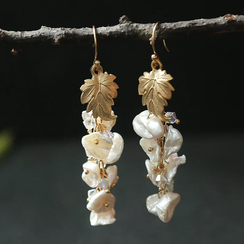 

Manual original natural baroque pearls Jin Shuye long ear hook earrings female accessories wholesale