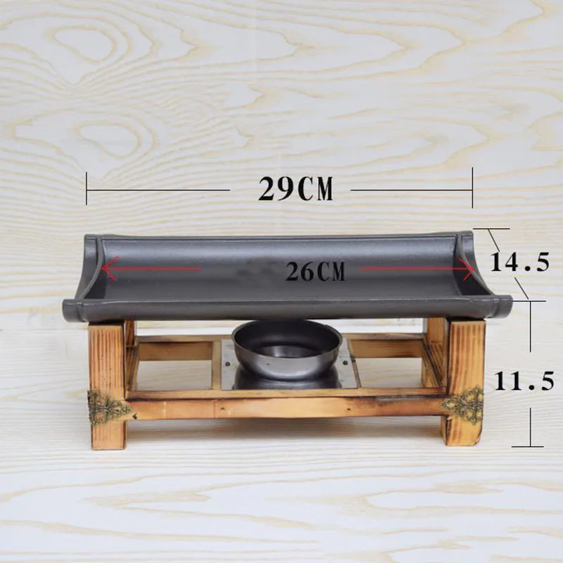 Литой алюминиевый гриль с антипригарным пластины теппаньяки лоток шампурами жаровне дерева стоят партии стол Пан нагреватель пищи теплые