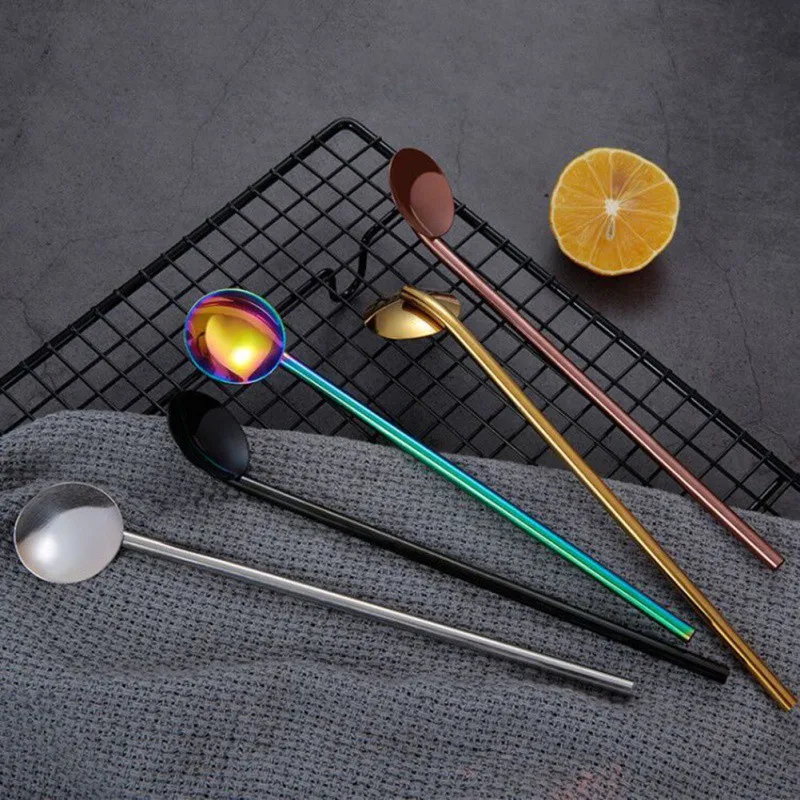 

Stainless Steel Color Environmentally Friendly Straw Spoon Milk Tea Blending Spoon