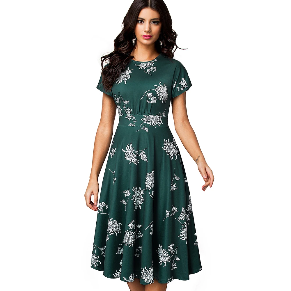 Summer Women Elegant White Floral Short Sleeve Women Dress Office Party Mid-Calf Vintage A-line Dress Vestidos EA102