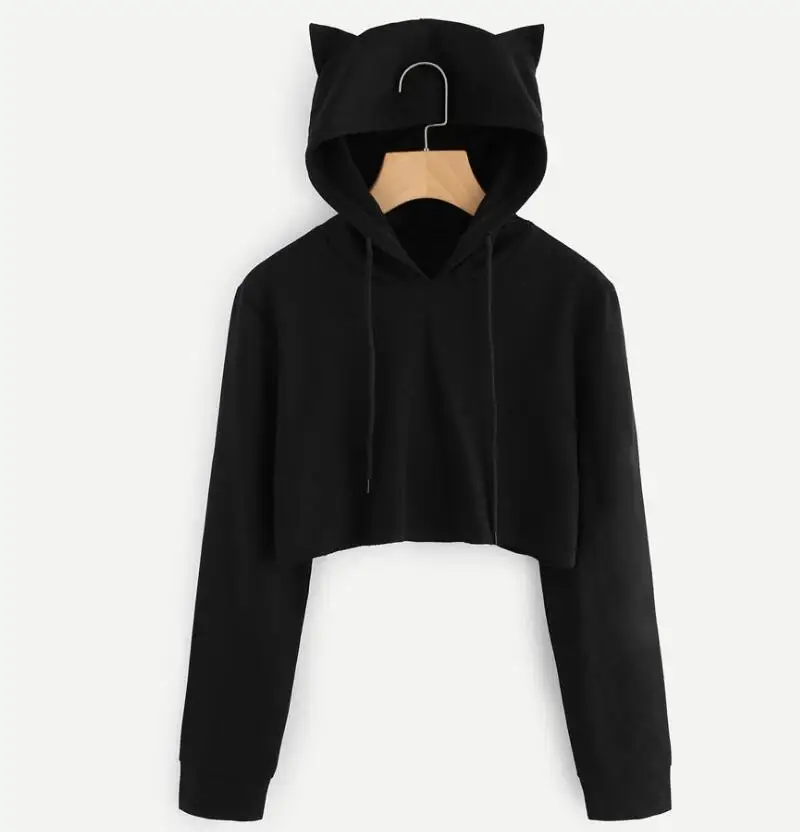 

Fashion new autumn and winter hooded cartoon simple long-sleeved short plus velvet thick sweater women's shirt bottoming shirt