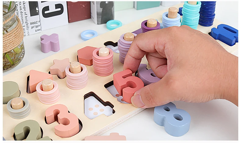 Learning Education Montessori math Toys Count Geometric Shape Cognition Baby Early Teaching Math Toys For Children Toy wood