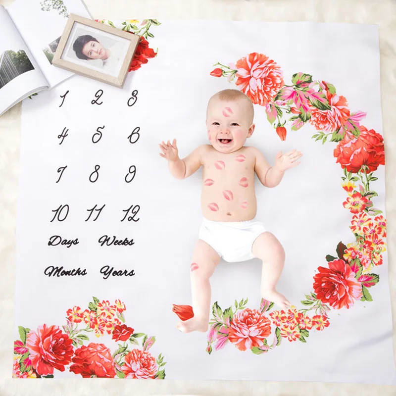 

Baby Milestone Blanket DIY Photo Props Newborn Flower Printed Baby Swaddle Wrap Bebe Play Floor Mat For Children Home Decoration