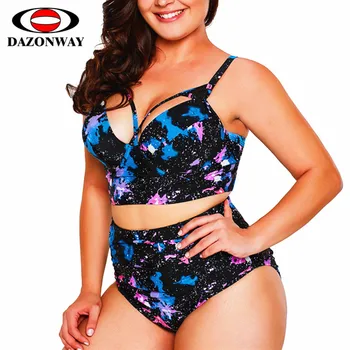 

Plus Size Bikini Set Swimsuit Women Underwire With Chest Pad Triangle High Waist Print Split Swimwear Black M L XL XXL XXXL