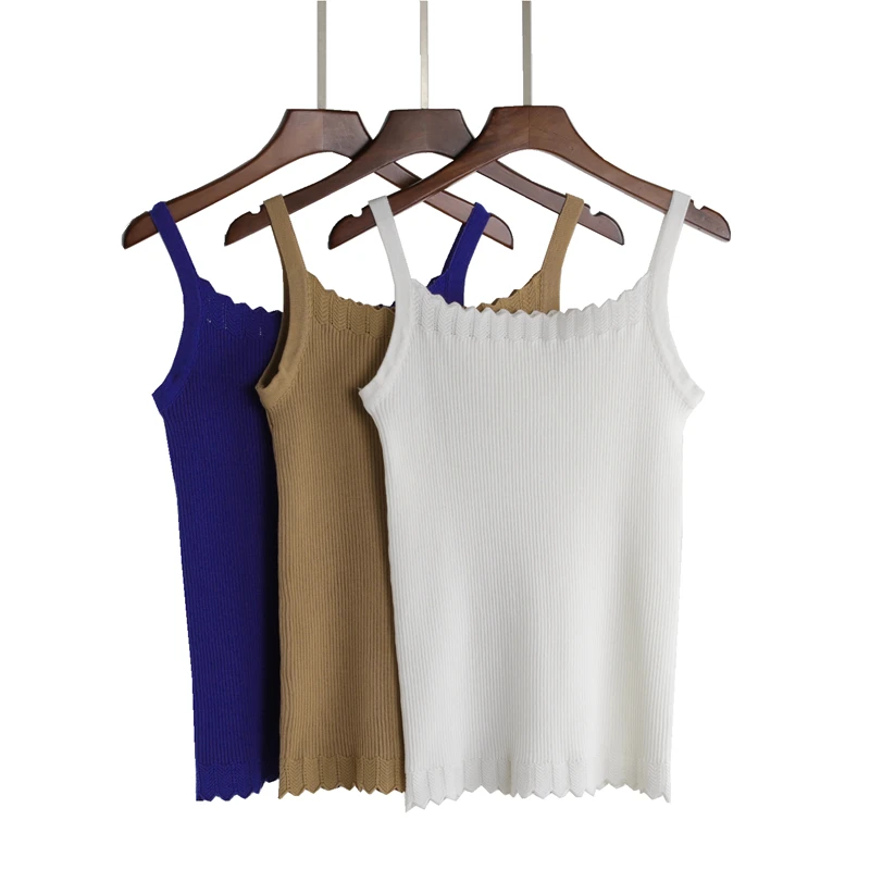 

BYGOUBY Knitted Summer Women Tank Top High Elasticity Casual Vest Sleeveless Female Tee Shirt