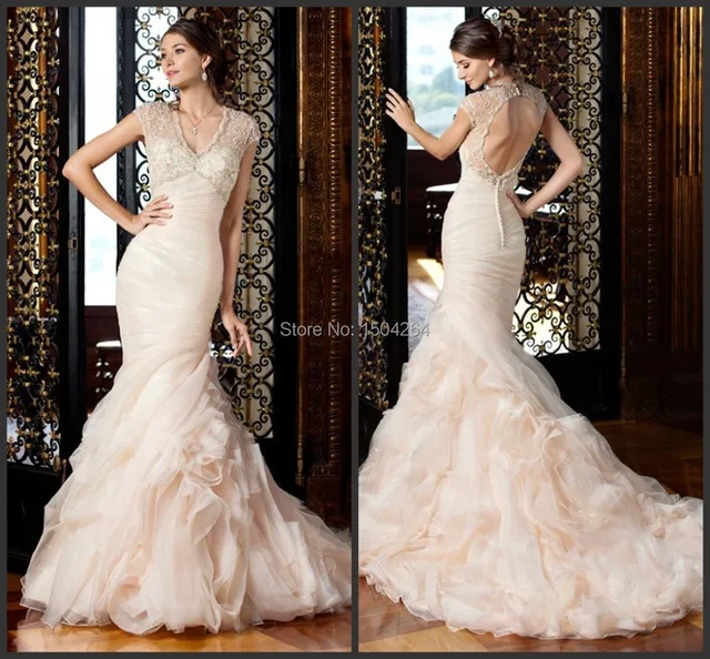 Light Pink Mermaid Organza Wedding Dresses With Short Sleeves 2015 ... Light Pink Mermaid Organza Wedding Dresses With Short Sleeves 2015 ...