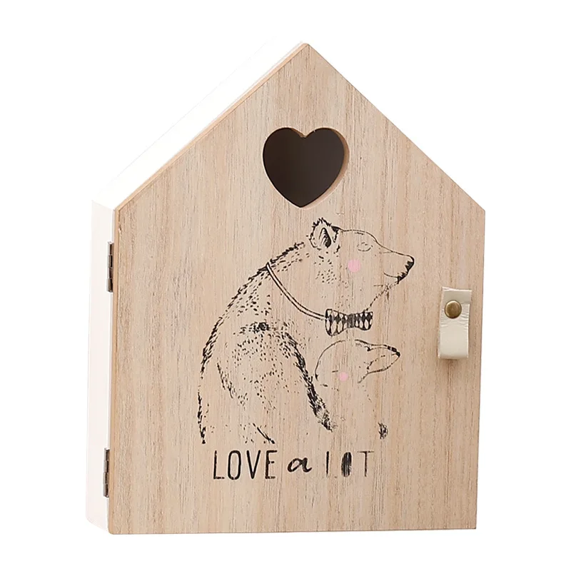Креативная деревянная коробка для ключей с рисунком медведя, настенная подвесная стойка для хранения, настенная декоративная коробка для хранения ключей, магазин, крыльцо, дверь, Декор, ключница