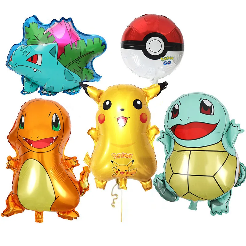 

5pcs Pikachu Charmander Turtle Bulbasaur Foil Helium Balloons children's happy Birthday party decoration Cartoon balloons