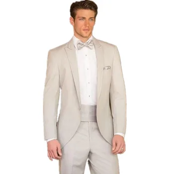 

2020 Custom Made Fashion Beige Slim Fit Suits Bridal Tuxedos Wedding Suits for men Formal Evening Suits jacket+pants