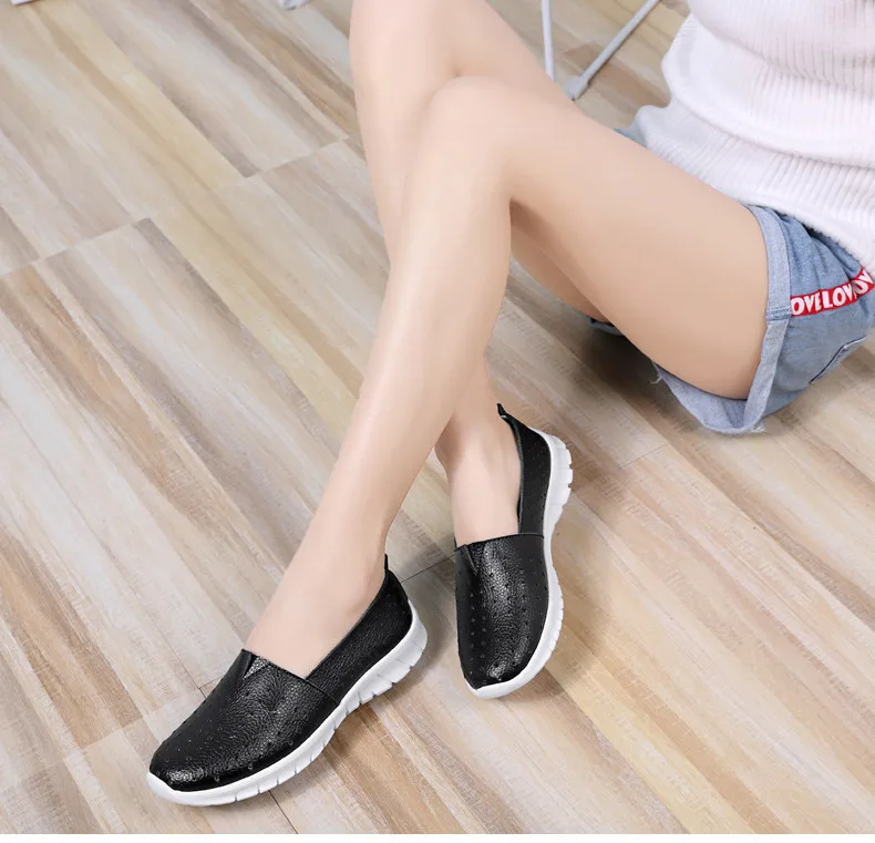 Women Loafer Flats 2019 Summer Slip On Leather Loafers Breathe Boat Shoes Moccasin Ladies Walk Flat Shoes zapatillas mujer (11)