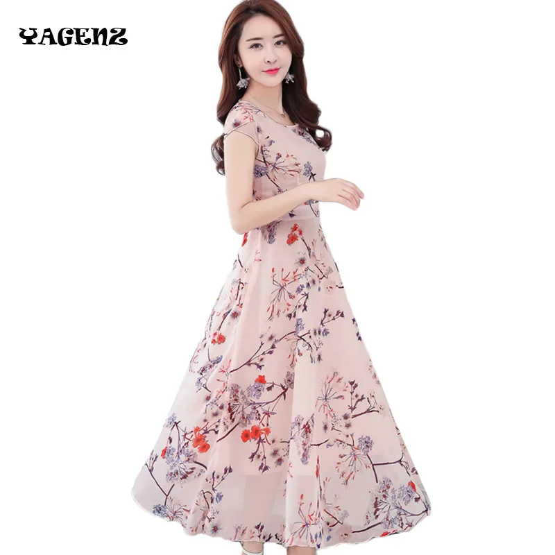 

Bohemian Women's Dresses Plus Size 3XL 2019 Summer Chiffon Print Female Maxi Dress Short Sleeve Beach Long Dress Vestidos A149