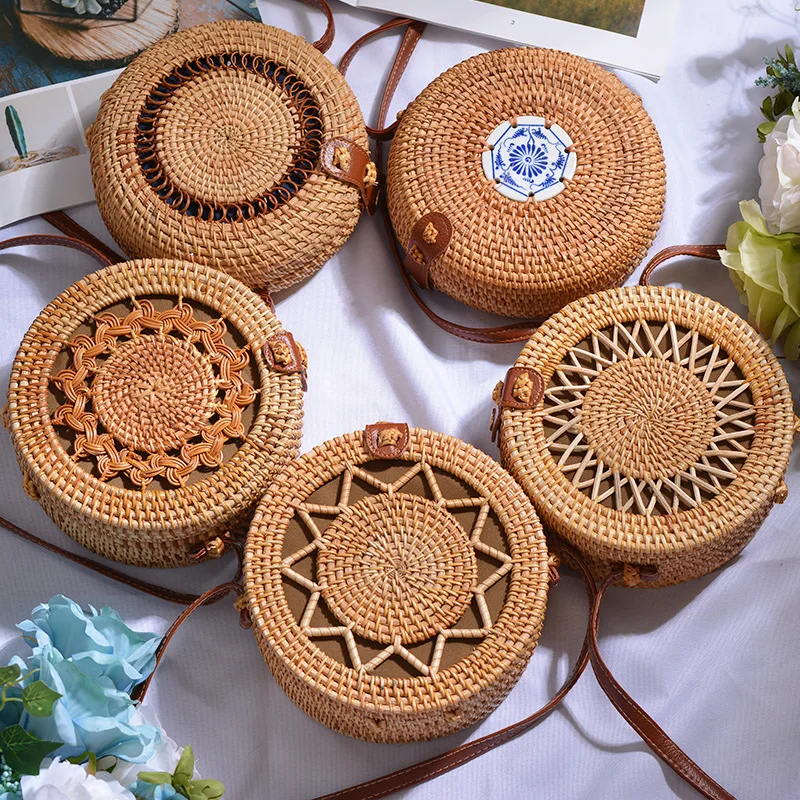 

Summer Round Mulit Style Straw Bag Handbags Women Summer Rattan Bag Handmade Woven Beach Circle Bohemia Handbag New Fashion