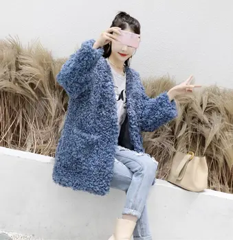 

Autumn and winter new Lamb Fur casual loose long imitation fur coat fashion temperament Korean Slim female coat