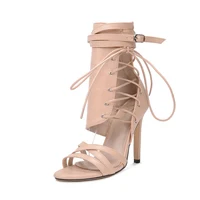 Boussac/пикантные женские туфли-лодочки в гладиаторском стиле туфли на высоком каблуке с открытым носком, на шнуровке, с перекрестной шнуровкой, женские Вечерние туфли на высоком тонком каблуке 12 см, SWC0013 - Цвет: apricot