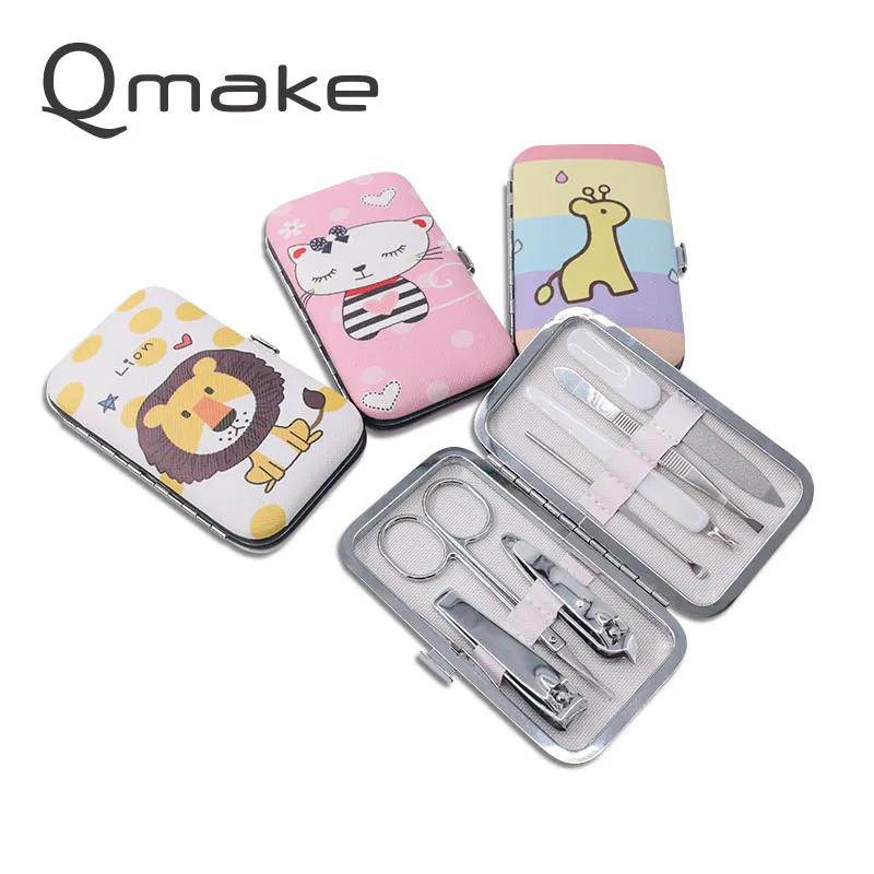 Manicure Tools Set of Nails steel Clipper Scissors Tweezer pedicure Travel kit Cartoon portable beauty Case for toe and finger 
